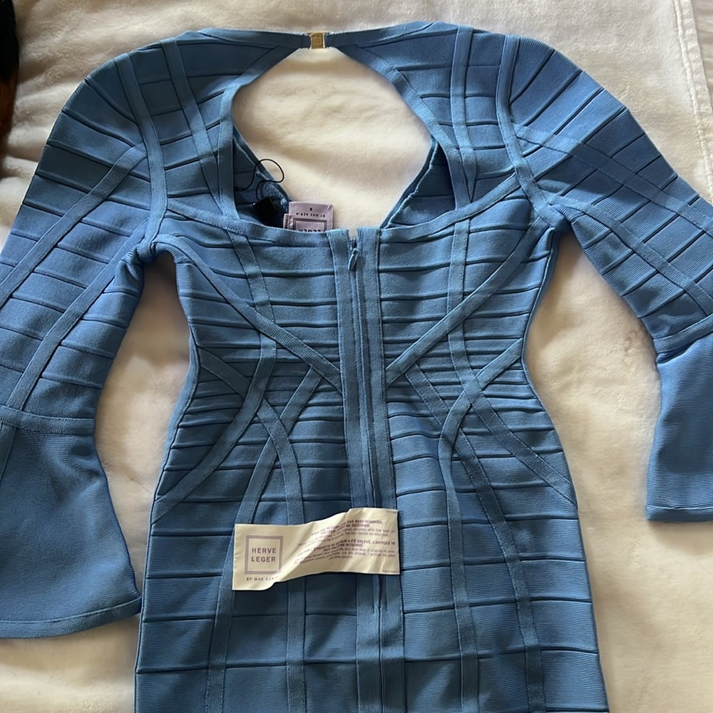 HERVE LEGER BLUE MIDI DRESS - Picture 8 of 8